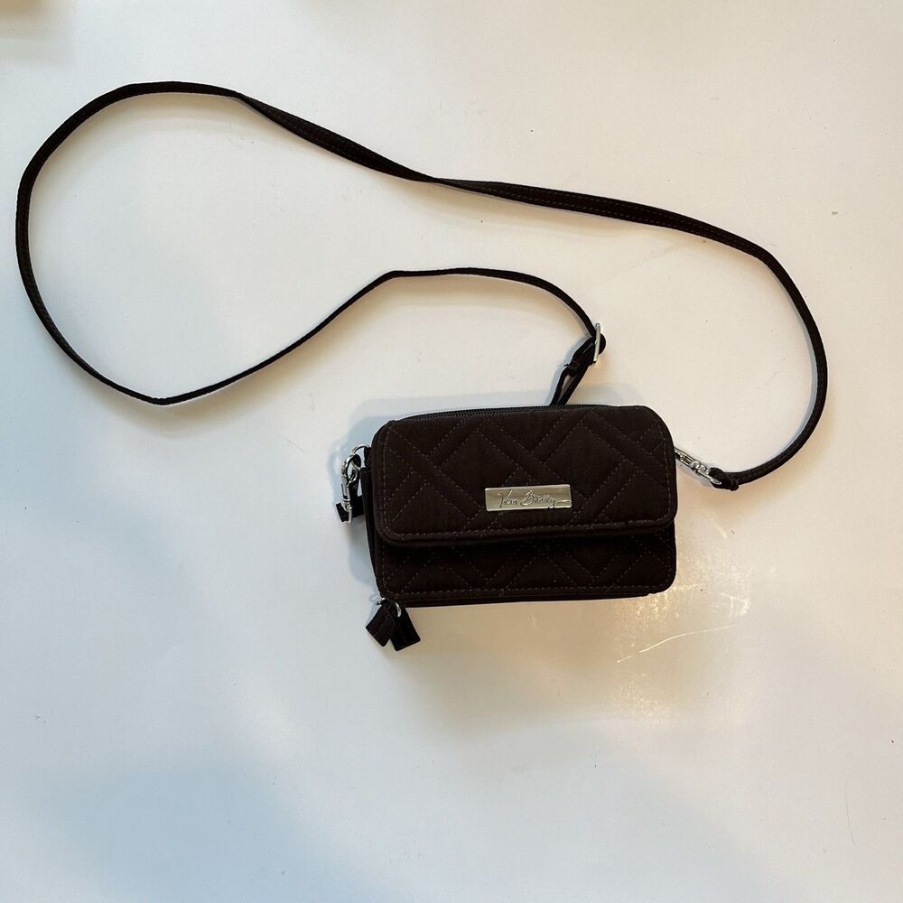 Vera Bradley RFID All-in-One Crossbody Wallet Dark Brown Quilted Bag Purse Small